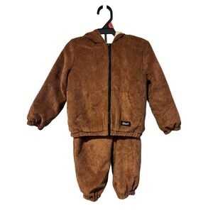 SHEIN Toddler Brown Corduroy Sherpa Lined Hooded Jacket and Pants Set Size 2-3Y